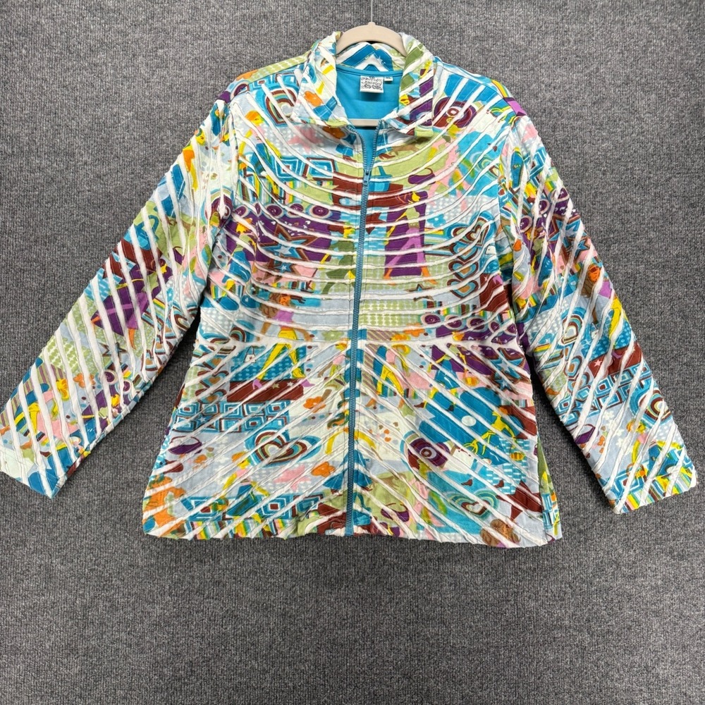 Parsley & Sage Sweater Womens XL Artsy Patchwork Full Zip Abstract Maximalist